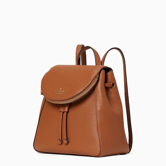 KATE SPADE LEILA MEDIUM FLAP BACKPACK TOTE BAG WARM GINGERBREAD LEATHER $359 - Picture 3 of 5